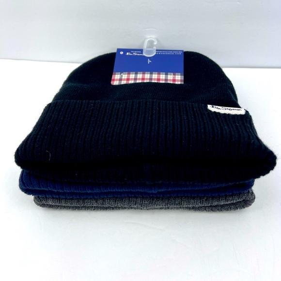 BEN SHERMAN, 3 PACK BEANIE SET, UNISEX, ONE SIZE FITS ALL, GREY, NAVY & BLACK - Picture 7 of 16